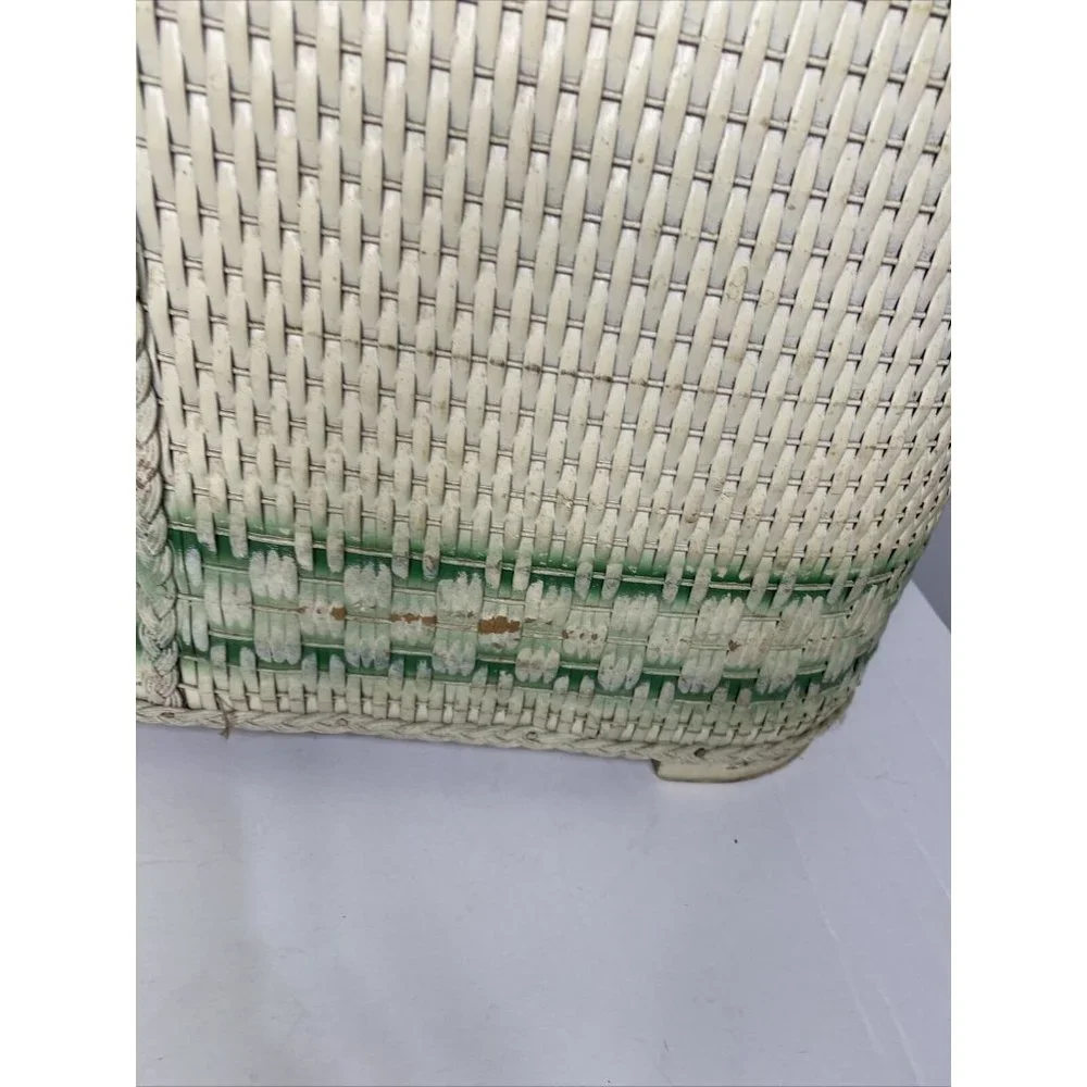 Vintage MCM Red-Man Laundry Hamper Wicker White Green Lucite Top Art Deco